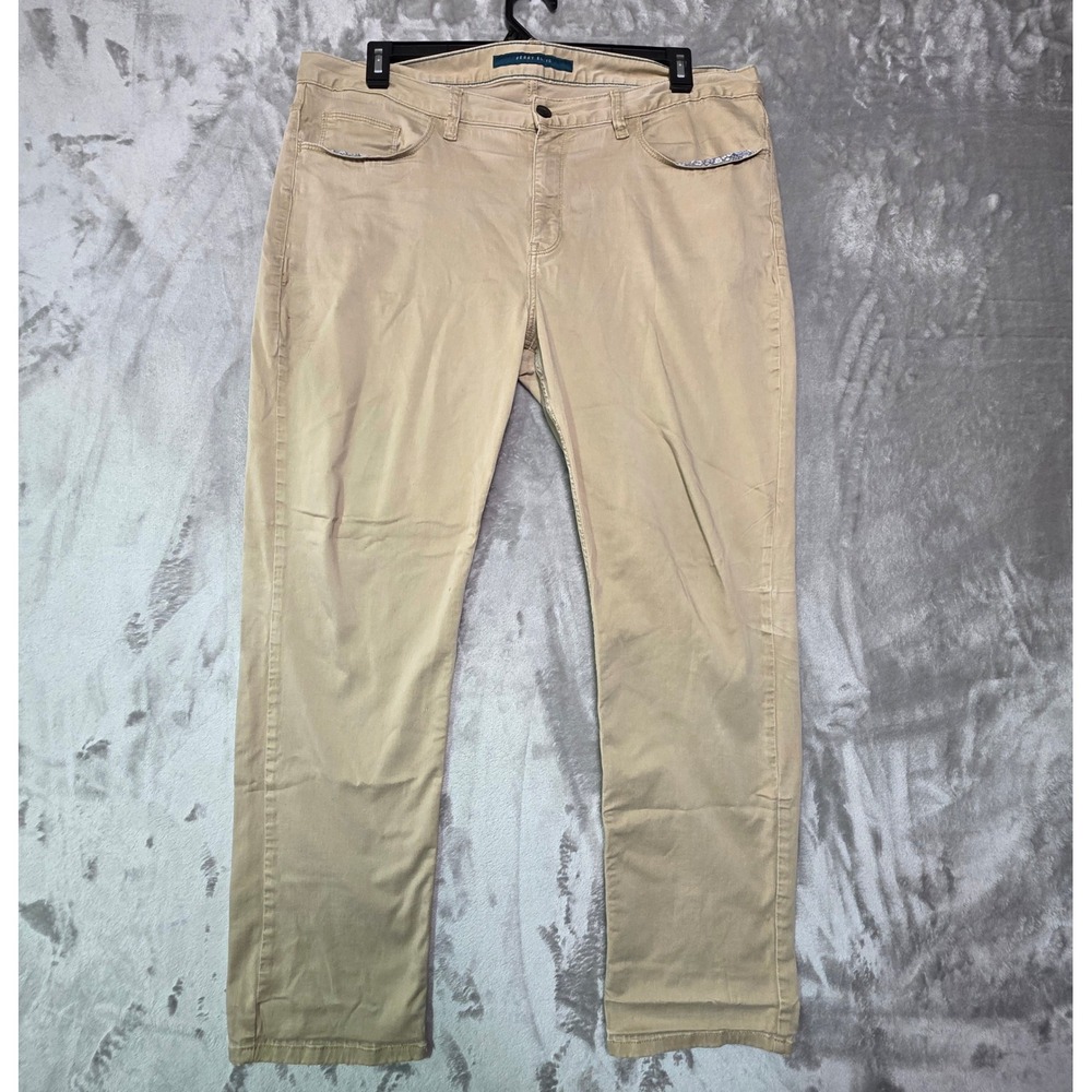 Perry Ellis Mens 38x32 Khaki Tan 5-Pocket Straight Leg Stretch Pants PX3322